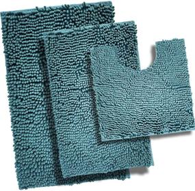 img 4 attached to 🛀 Chenille Bath Mat Set of 3 - Soft, Absorbent, and Machine Washable Rugs for Bathroom - Plush Carpet Mats for Tub, Shower, and Bath Room - Dark Green