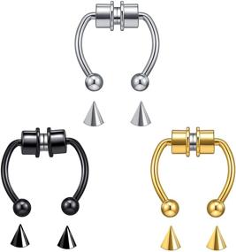 img 4 attached to KHKINDPRO Non Piercing Magnetic Septum Nose Rings for 👃 Women - 3 Pieces, 316L Surgical Stainless Steel Men's Fashion Jewelry