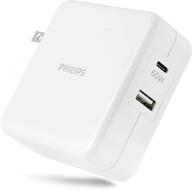 🔌 philips 60w двухпортовое зарядное устройство для сети, usb-c, быстрая зарядка, совместимо с iphone, ipad pro/air/mini, samsung galaxy, google pixel, dlp2607q/37 логотип