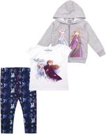 👸 frozen leggings set for girls: disney 3-piece elsa shirt & zip-up hoodie logo