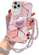 aulzaju for iphone 11 pro case bling diamond glitter marble design with ring kickstand soft tpu bumper phone case for girls women with rhinestone neck lace phone lanyard for iphone 5 logo