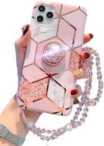 img 4 attached to Aulzaju для IPhone 11 Pro Case Bling Diamond Glitter Marble Design с кольцевой подставкой Мягкий чехол-бампер из ТПУ для девочек и женщин со стразами на шее Кружевной ремешок для телефона для IPhone 5