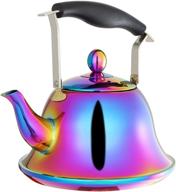 🌈 colorful rainbow whistling tea kettle with infuser - stainless steel 2-liter boiling pot for stovetop induction stove - fast heat water tea pot, cute & effective! logo