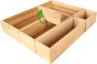 🗄️ bamboo drawer organizer boxes - 5 piece set of luxury wooden desk storage bins with removable dividers for kitchen, bathroom, office desk, makeup, jewelry - multi-use storage solution логотип