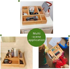 img 1 attached to 🗄️ Bamboo Drawer Organizer Boxes - 5 Piece Set of Luxury Wooden Desk Storage Bins with Removable Dividers for Kitchen, Bathroom, Office Desk, Makeup, Jewelry - Multi-use Storage Solution