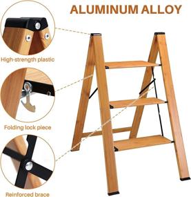 img 1 attached to 🪜 Delxo Aluminum 3 Step Stool: Folding Step Ladder with Anti-Slip Pedal, Sturdy & Wide, Lightweight Woodgrain Design | Ideal for Home, Kitchen | Holds Up to 330lbs