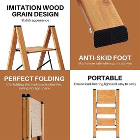 img 2 attached to 🪜 Delxo Aluminum 3 Step Stool: Folding Step Ladder with Anti-Slip Pedal, Sturdy & Wide, Lightweight Woodgrain Design | Ideal for Home, Kitchen | Holds Up to 330lbs