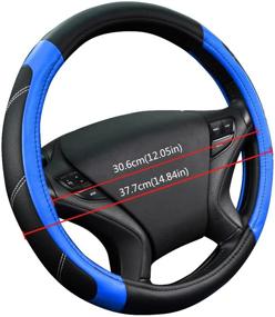 img 3 attached to 🚗 Улучшите свой опыт вождения с универсальной кожаной обложкой CAR PASS Line Rider для рулевого колеса в черно-синем цвете