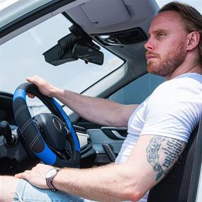 img 2 attached to 🚗 Улучшите свой опыт вождения с универсальной кожаной обложкой CAR PASS Line Rider для рулевого колеса в черно-синем цвете