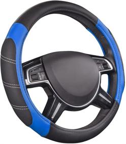 img 4 attached to 🚗 Улучшите свой опыт вождения с универсальной кожаной обложкой CAR PASS Line Rider для рулевого колеса в черно-синем цвете