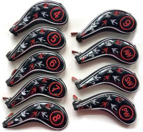 img 1 attached to 🏌️ SUNBRO Golf 9pcs Enamel Luxury Greek Culture Poseido Trident Iron Covers Set - Suitable for Right & Left Handed Golfers, Zipper Closure - Black & Red Embroidered Headcovers