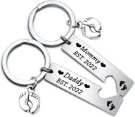 👶 pregnancy announcement keychain for parents: footprint women's jewelry logo