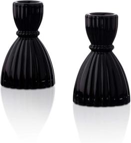img 3 attached to 🕯️ Black Glass Taper Candlestick Holders - Glossy Finish, 3.5" Height - Pack of 2