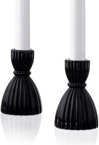 img 2 attached to 🕯️ Black Glass Taper Candlestick Holders - Glossy Finish, 3.5" Height - Pack of 2