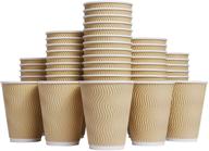 ☕ luckypack hot paper cups 12 oz - disposable insulated corrugated sleeve ripple wall coffee cup 100-pack (brown) logo