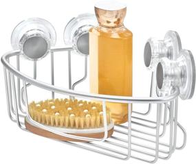 img 4 attached to Rustproof Aluminum Turn-N-Lock Suction Corner Basket for Shampoo, Conditioner, Soap in Silver - iDesign Metro