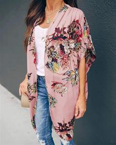 img 2 attached to 🌺 Flaunt Your Style with Women's Floral Kimono Cardigans: Perfect for Swimsuits & Cover Ups