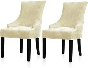 img 4 attached to 🪑 Lellen Velvet Stretch Wingback Chair Cover Slipcover: Set of 2 Cream Arm Chair Protectors for Dining Room Banquet Home Decor - Reusable, Machine Washable & Hand Washable