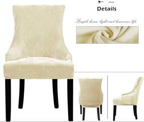 img 2 attached to 🪑 Lellen Velvet Stretch Wingback Chair Cover Slipcover: Set of 2 Cream Arm Chair Protectors for Dining Room Banquet Home Decor - Reusable, Machine Washable & Hand Washable