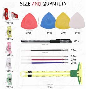 img 3 attached to 🧵 Hilitchi Sewing Tool Kit: 5 in 1 Sliding Gauge, Multipurpose Sewing Clips, Heat Erase Pens for Fabric (Includes 8 Refills and 4 Pen Containers), and Tailor's Chalk (White, Yellow, Red, Blue)