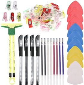 img 4 attached to 🧵 Hilitchi Sewing Tool Kit: 5 in 1 Sliding Gauge, Multipurpose Sewing Clips, Heat Erase Pens for Fabric (Includes 8 Refills and 4 Pen Containers), and Tailor's Chalk (White, Yellow, Red, Blue)