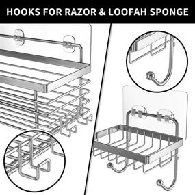 img 3 attached to 🚿 ODesign Shower Caddy Basket with Hooks Soap Dish Holder Shelf for Shampoo Conditioner Bathroom Storage Organizer - Pack of 3, SUS304 Stainless Steel Rustproof, Adhesive Installation, No Drilling Required
