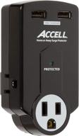 аккумуляторный защитный выключатель для путешествия accell power - 3 розетки, 2 порта для зарядки usb 💡, складной штекер - черный, сертифицирован etl - 612 дж, выходное напряжение 2,1 а. логотип