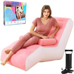 img 4 attached to 🪑 Inflatable Chaise Lounges: Foldable Lazy Floor Chair Sofa with Armrests, Pink [Includes Manual Pump]