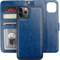 📱 bocasal iphone 11 pro max wallet case | card holder, pu leather, magnetic detachable kickstand, shockproof, wrist strap | removable flip cover for iphone 11 pro max 6.5 inch (blue) logo