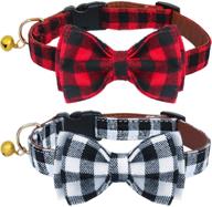 kudes plaid dog collar with bow, set of 2 - adjustable dog bowtie collars with bell, ideal gift for small, medium, and large girl and boy dogs - red &amp; black logo