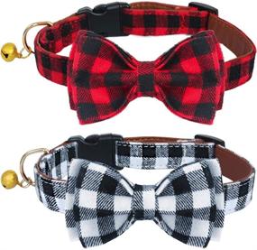 img 4 attached to KUDES Plaid Dog Collar with Bow, Set of 2 - Adjustable Dog Bowtie Collars with Bell, Ideal Gift for Small, Medium, and Large Girl and Boy Dogs - Red &amp; Black