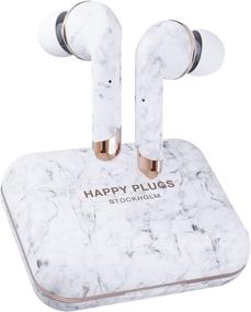 img 1 attached to 🎧 High-End In-Ear True Wireless Bluetooth Earbuds - Happy Plugs Air 1 Plus (White Marble), with Mic, Charging Case, Up to 40 Hours Playtime, iOS & Android Compatible