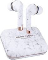 🎧 high-end in-ear true wireless bluetooth earbuds - happy plugs air 1 plus (white marble), with mic, charging case, up to 40 hours playtime, ios & android compatible logo