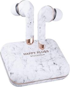 img 4 attached to 🎧 High-End In-Ear True Wireless Bluetooth Earbuds - Happy Plugs Air 1 Plus (White Marble), with Mic, Charging Case, Up to 40 Hours Playtime, iOS & Android Compatible
