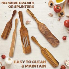 img 1 attached to 🔥 Premium 5-Piece Wooden Spurtle Set for Cooking: Acacia Wood Utensils with Heat Resistance, Non-Stick Surfaces, and Versatile Tools - As Seen on TV!