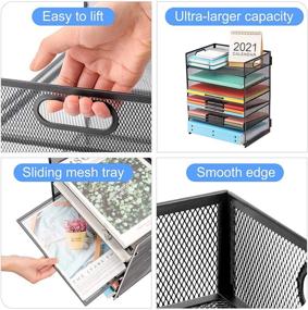 img 2 attached to Marbrasse Paper Letter Tray Organizer - Efficient 6 Tier Mesh File Organizer with Handle for Letter/A4 Office File Folder Holder - Black