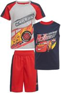 🏎️ disney boys cars lightning mcqueen gray heather 3-piece set – t-shirt, tank top & shorts logo