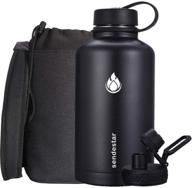 🥤 sendestar stainless steel water bottle - 64 oz black, with straw lid or spout lid | double wall vacuum insulated, keeps liquids hot or cold logo