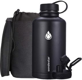 img 4 attached to 🥤 SENDESTAR Stainless Steel Water Bottle - 64 oz Black, with Straw Lid or Spout Lid | Double Wall Vacuum Insulated, Keeps Liquids Hot or Cold