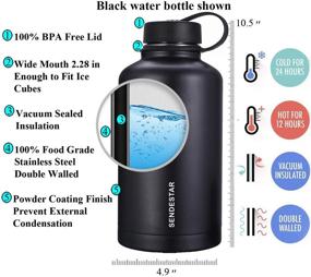 img 3 attached to 🥤 SENDESTAR Stainless Steel Water Bottle - 64 oz Black, with Straw Lid or Spout Lid | Double Wall Vacuum Insulated, Keeps Liquids Hot or Cold