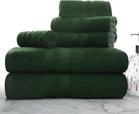 img 3 attached to 🌿 Premium Forest Green Cotton Bath Towel Set - 6-Piece Set with Honeycomb Border