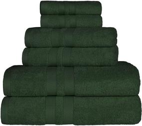 img 4 attached to 🌿 Premium Forest Green Cotton Bath Towel Set - 6-Piece Set with Honeycomb Border