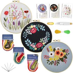 img 4 attached to 🧵 Easy-to-Use TmppDeco Embroidery Kit for Adults - 3 Pack Starter Kits with Patterns, Instructions, Hoop, Scissors, Needles, and Threads