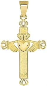 img 2 attached to Premium 14k Solid Yellow Gold Irish Claddagh Cross Pendant - Ideal for Religious Devotion