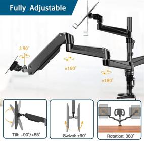 img 1 attached to 💻 HUANUO Dual Monitor and Laptop Mount with Gas Spring, Suitable for Two 13-27 Inch Flat Curved Computer Screens and 10-17 Inch Notebooks, Includes C Clamp and Grommet Mounting Base