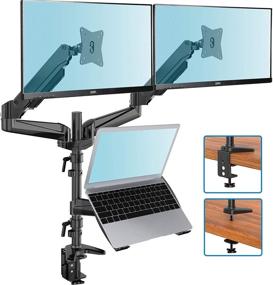 img 4 attached to 💻 HUANUO Dual Monitor and Laptop Mount with Gas Spring, Suitable for Two 13-27 Inch Flat Curved Computer Screens and 10-17 Inch Notebooks, Includes C Clamp and Grommet Mounting Base