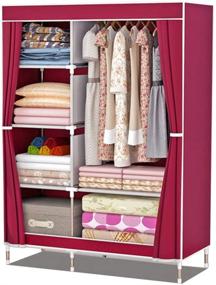 img 4 attached to 👚 ZZBIQS Clothing Closet Wardrobe: Portable Fabric Organizer with Hanging Rod