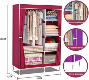 img 3 attached to 👚 ZZBIQS Clothing Closet Wardrobe: Portable Fabric Organizer with Hanging Rod