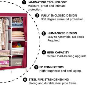 img 2 attached to 👚 ZZBIQS Clothing Closet Wardrobe: Portable Fabric Organizer with Hanging Rod