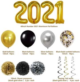 img 3 attached to 62 Pack Black Gold Silver Graduation Balloons with Confetti, PomPoms, Swirls, and 40inch 2021 Foil Balloons - Perfect Decorations for Graduation Party